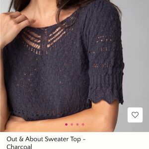 NATURAL LIFE Charcoal Crochet Openwork Scoop-Neck Knit Top